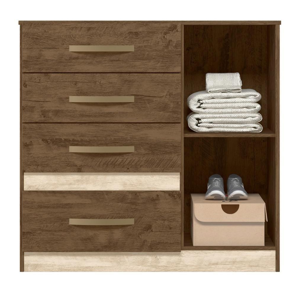 Roupeiro Com Espelho E Cômoda Pequim Castanho Wood - 8