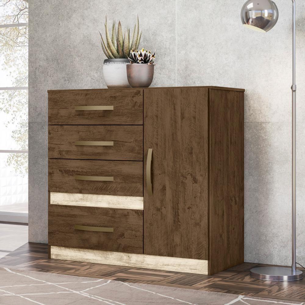 Roupeiro Com Espelho E Cômoda Pequim Castanho Wood - 9