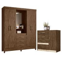 Roupeiro Com Espelho E Cômoda Pequim Castanho Wood - 1