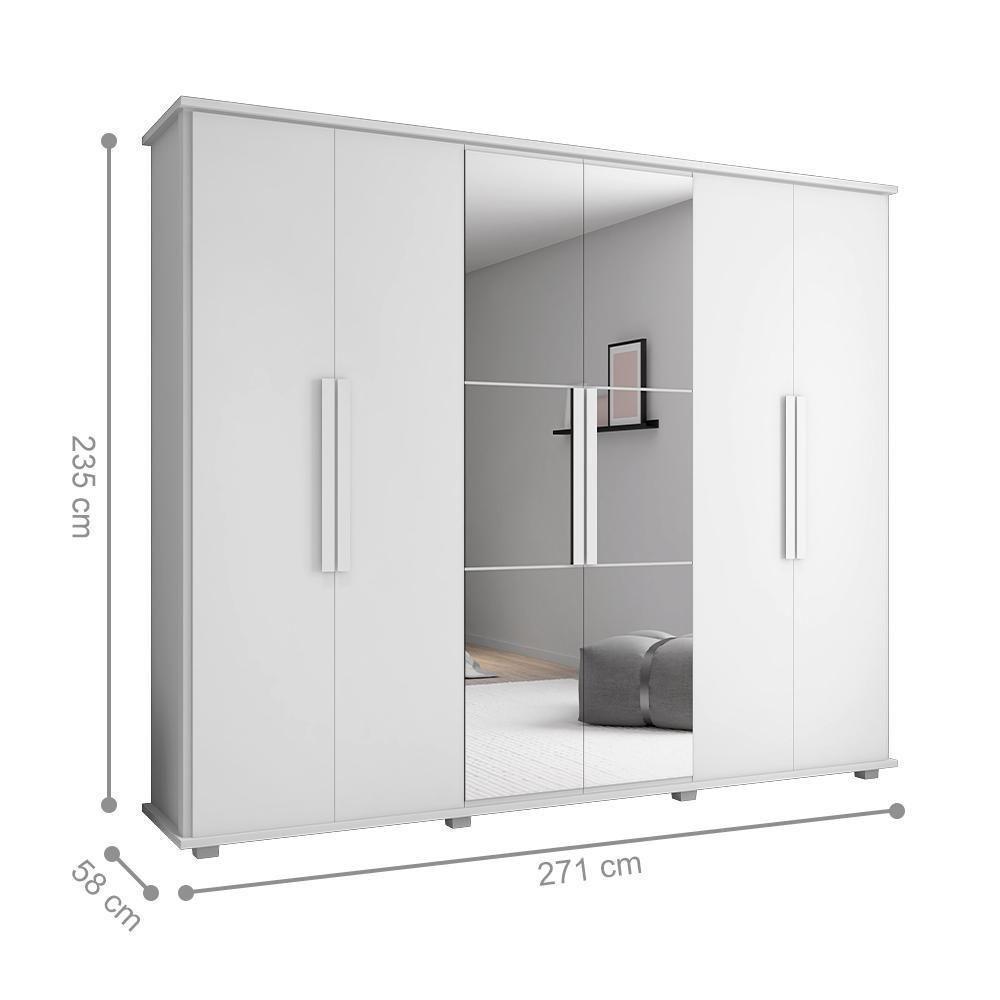 Roupeiro 6 Portas Bérgamo Branco Com Espelho - 2