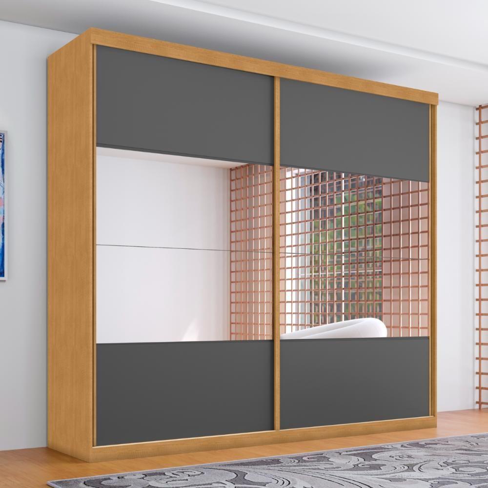 Guarda Roupa Com Espelho 2 Portas Aroeira Naturalle Grafite - 1