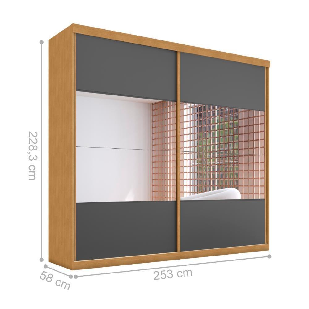 Guarda Roupa Com Espelho 2 Portas Aroeira Naturalle Grafite - 2