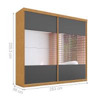 Guarda Roupa Com Espelho 2 Portas Aroeira Naturalle Grafite - 2