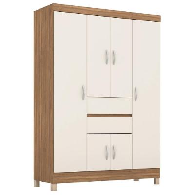 Guarda Roupa Casal Pescara 6 Portas Bater 2 Gavetas Amêndola-Off-White MDP