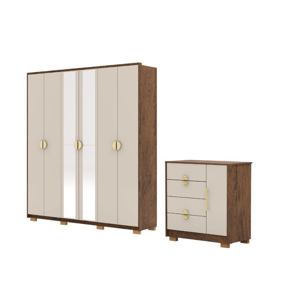 Kit Guarda Roupa Espelho E Cômoda Sapatelira Bali Imbuia Fendi - 3