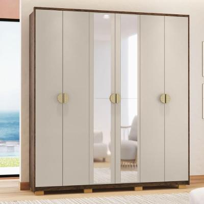 Kit Conjunto Quarto Guarda Roupa Casal Bali 7 Portas 8 Gavetas MDF Imbuia Fendi com Cômoda