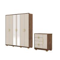 Kit Guarda Roupa Espelho E Cômoda Sapatelira Bali Imbuia Fendi - 3