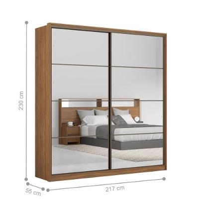 Guarda Roupa Casal Nápolis 2 Portas de Correr 3 Gavetas Amêndola Touch-Grafito MDP