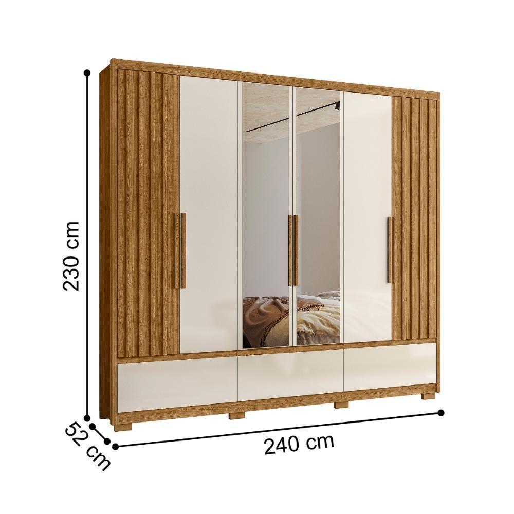 Guarda Roupa Fresado Com Espelho Veneza Freijó Off White - 2