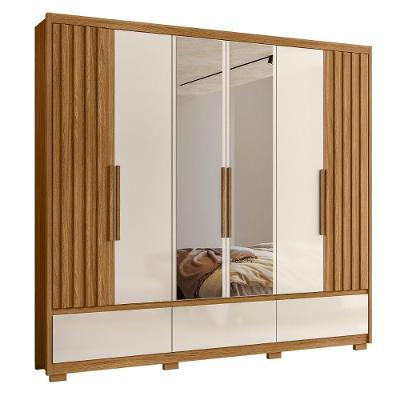Guarda Roupa Casal Veneza 6 Portas 5 Gavetas Freijó-Off White MDP com Espelho
