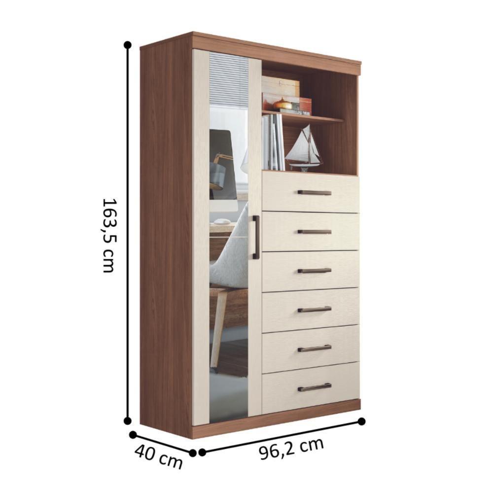 Cômoda Espelhada 6 Gavetas 1 Porta Suzhou Jatobá Areia - 2