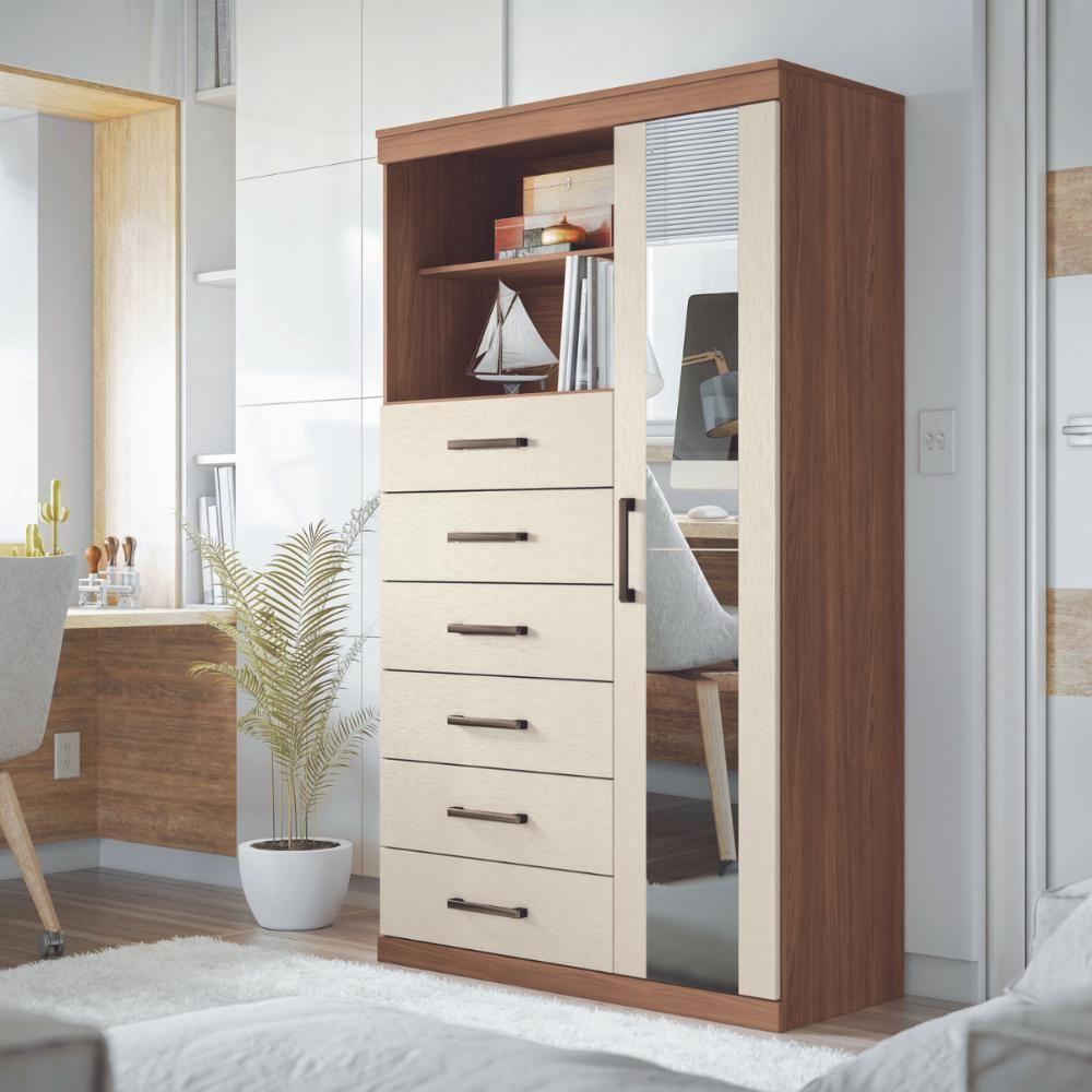 Cômoda Espelhada 6 Gavetas 1 Porta Suzhou Jatobá Areia - 4