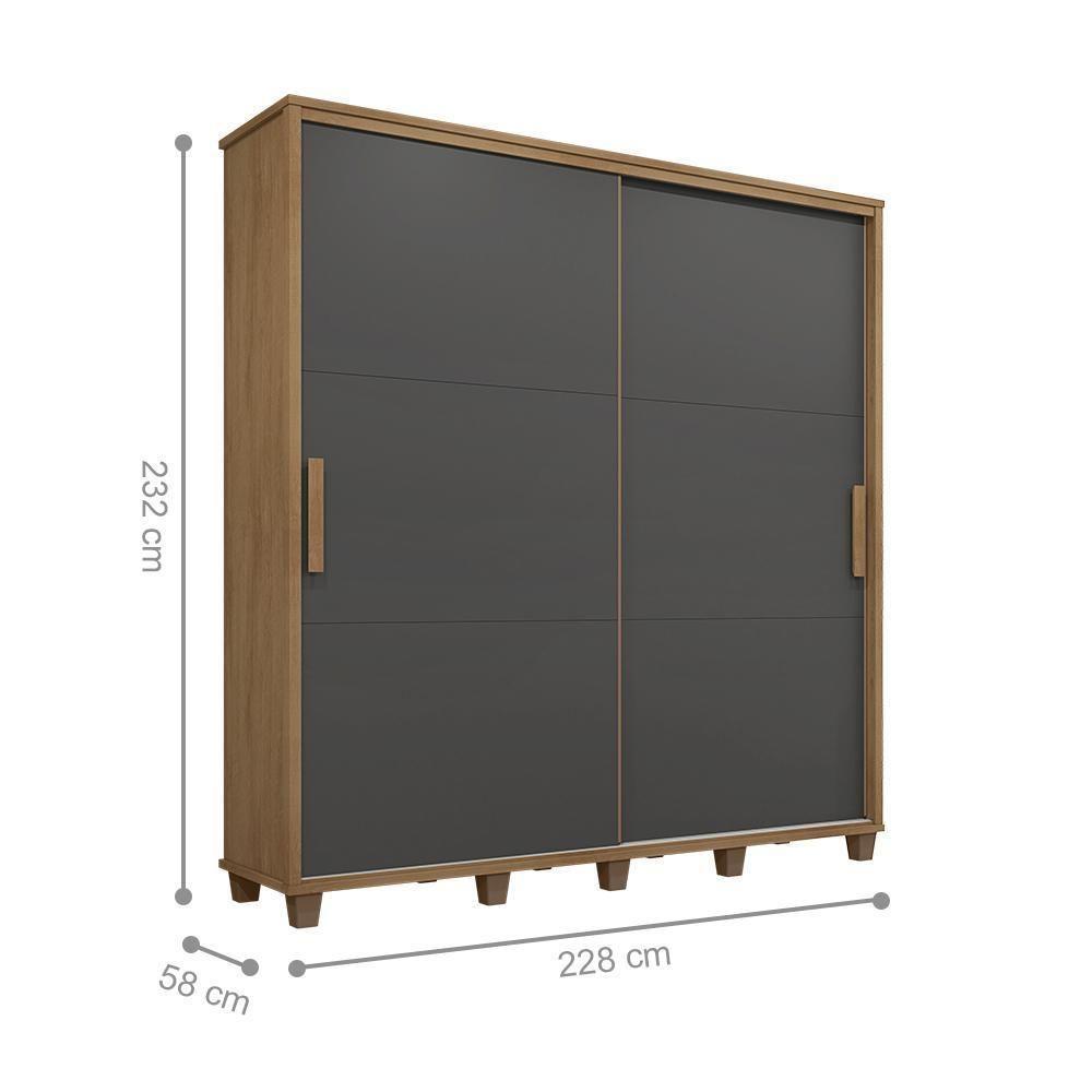 Roupeiro 2 Portas Ancona Cinamomo Grafite - 3