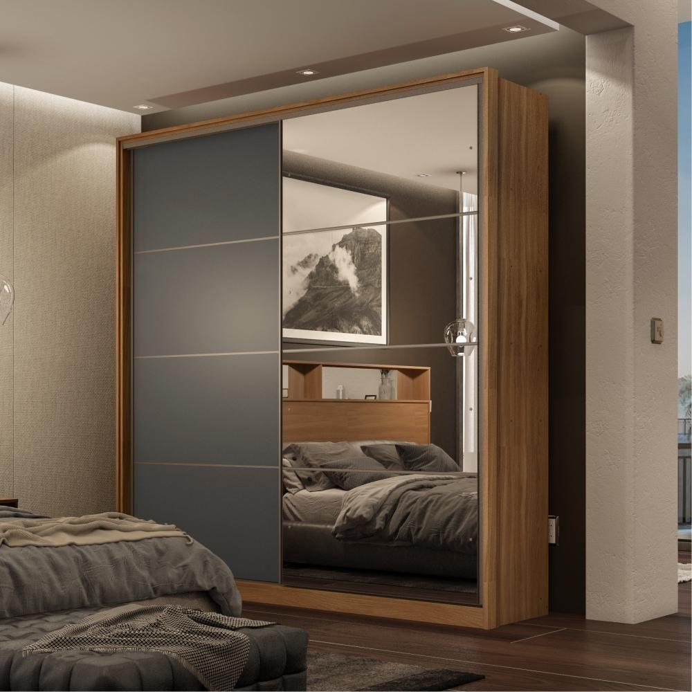 Guarda Roupa Casal 2 Portas Com Espelho Nápolis Amendola Grafito - 1