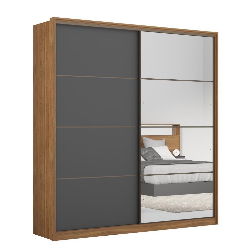 Guarda Roupa Casal 2 Portas Com Espelho Nápolis Amendola Grafito - 5