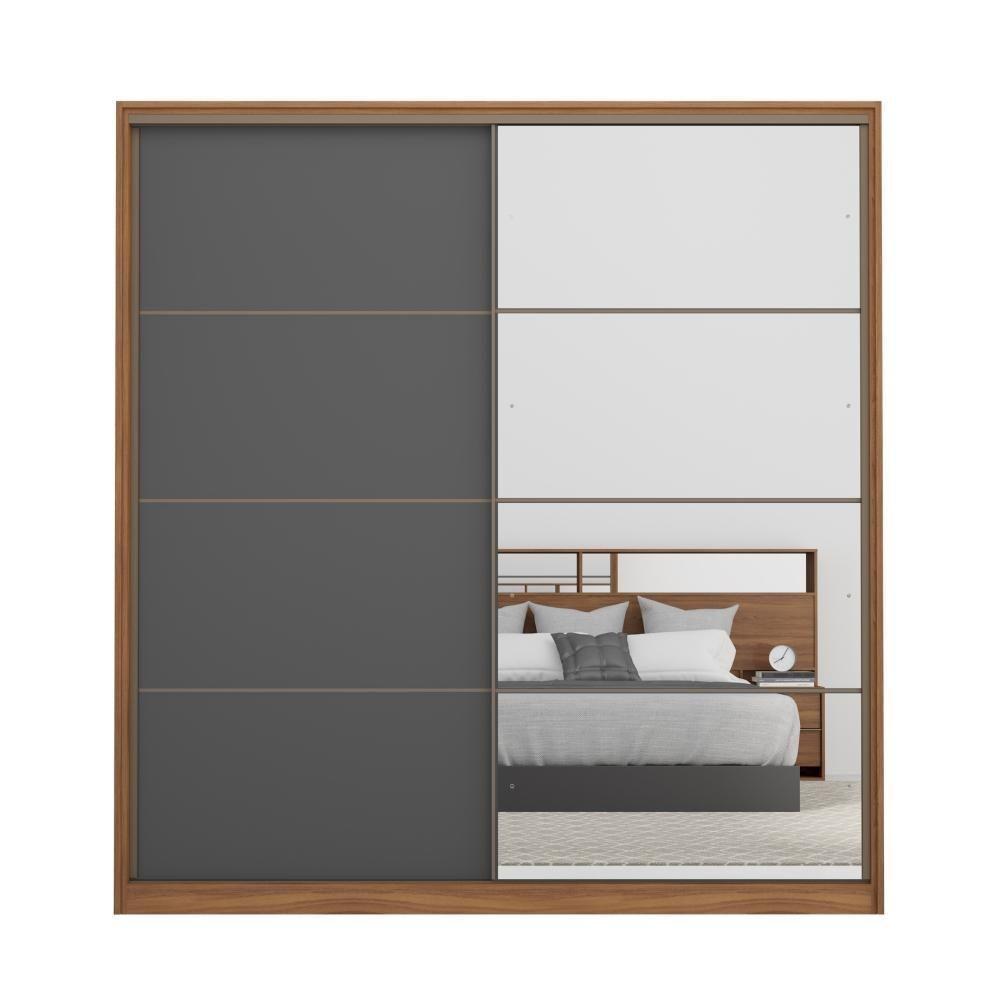 Guarda Roupa Casal 2 Portas Com Espelho Nápolis Amendola Grafito - 7