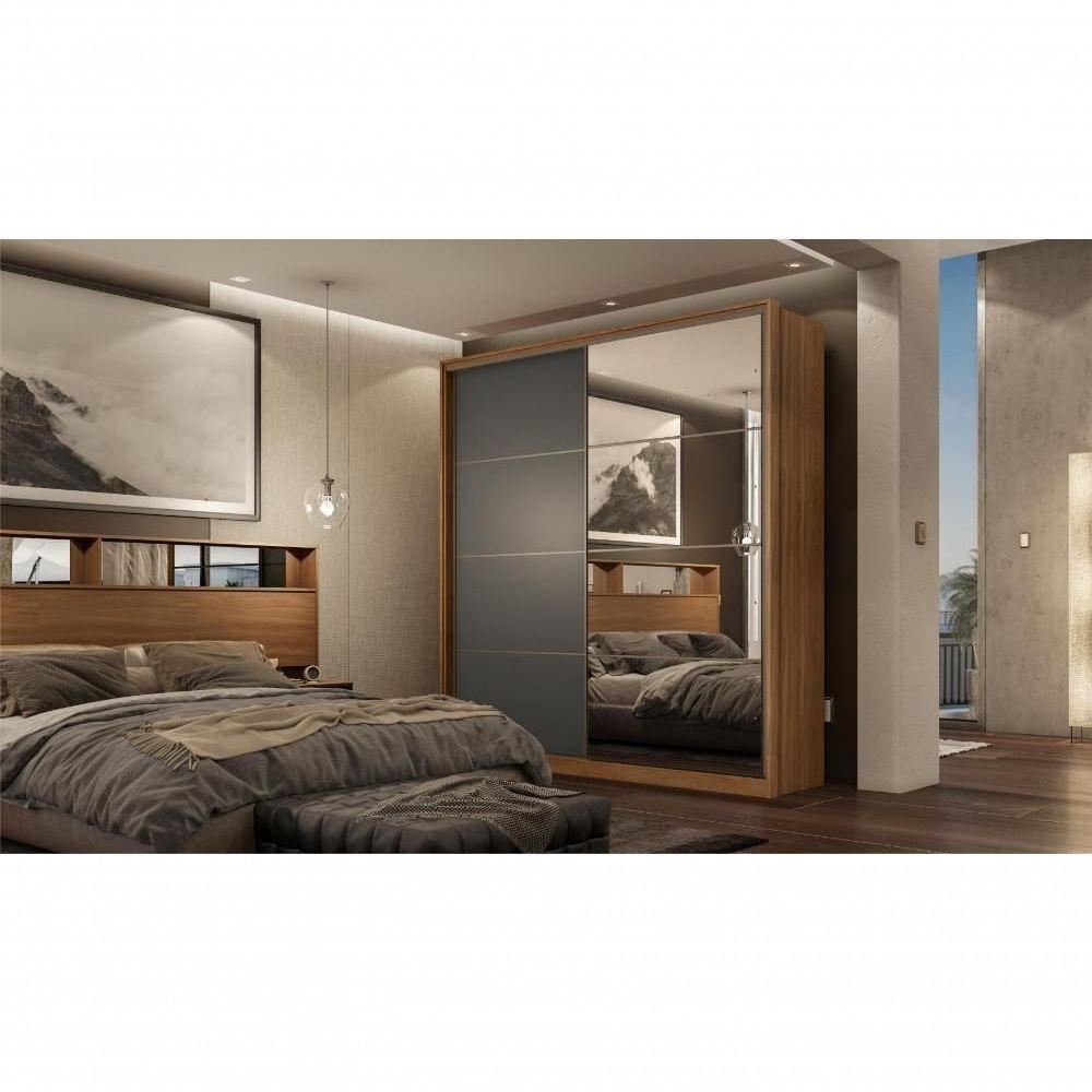 Guarda Roupa Casal 2 Portas Com Espelho Nápolis Amendola Grafito - 8