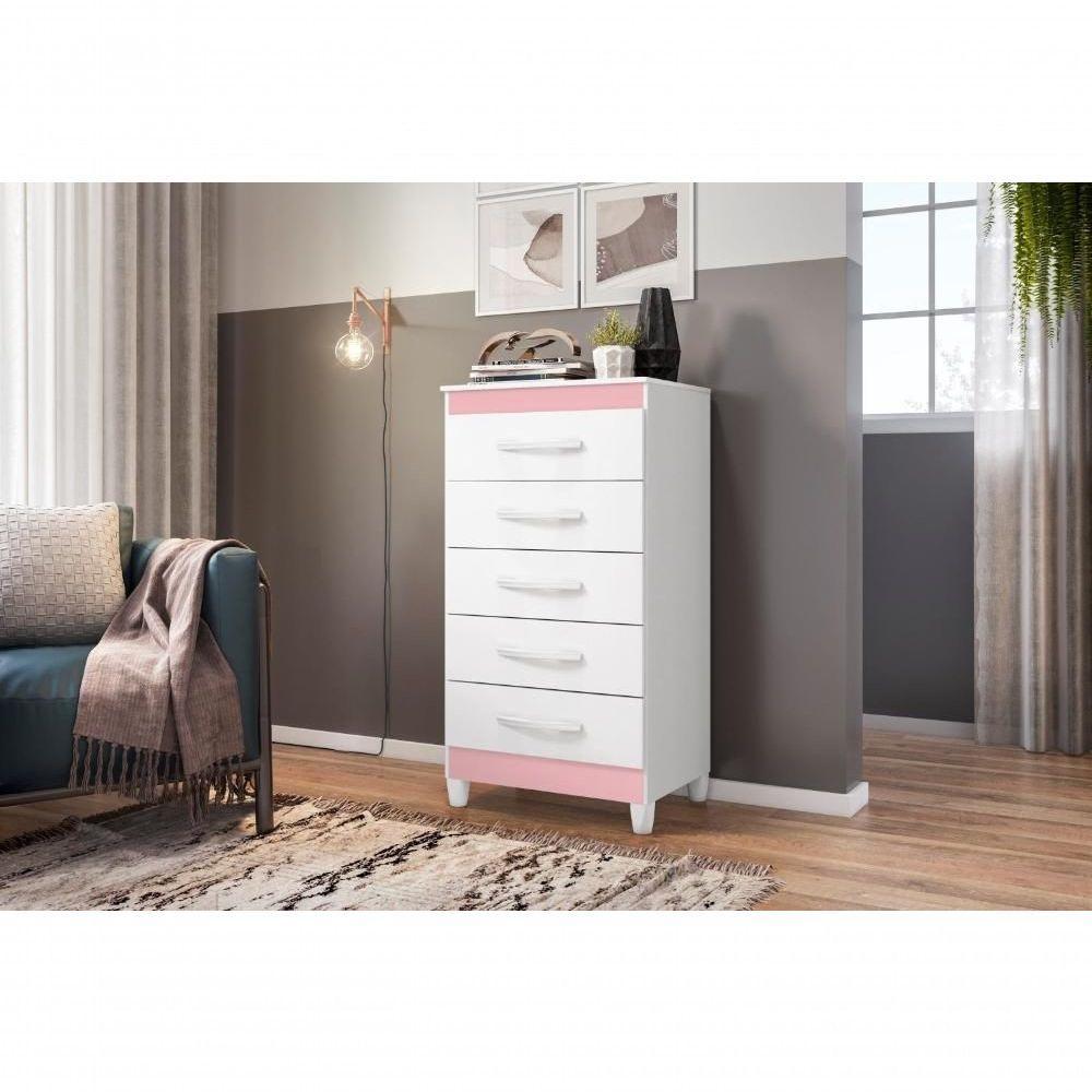 Cômoda Milady Branco Flex Rosa Titanium Azul 5 Gavetas - 10