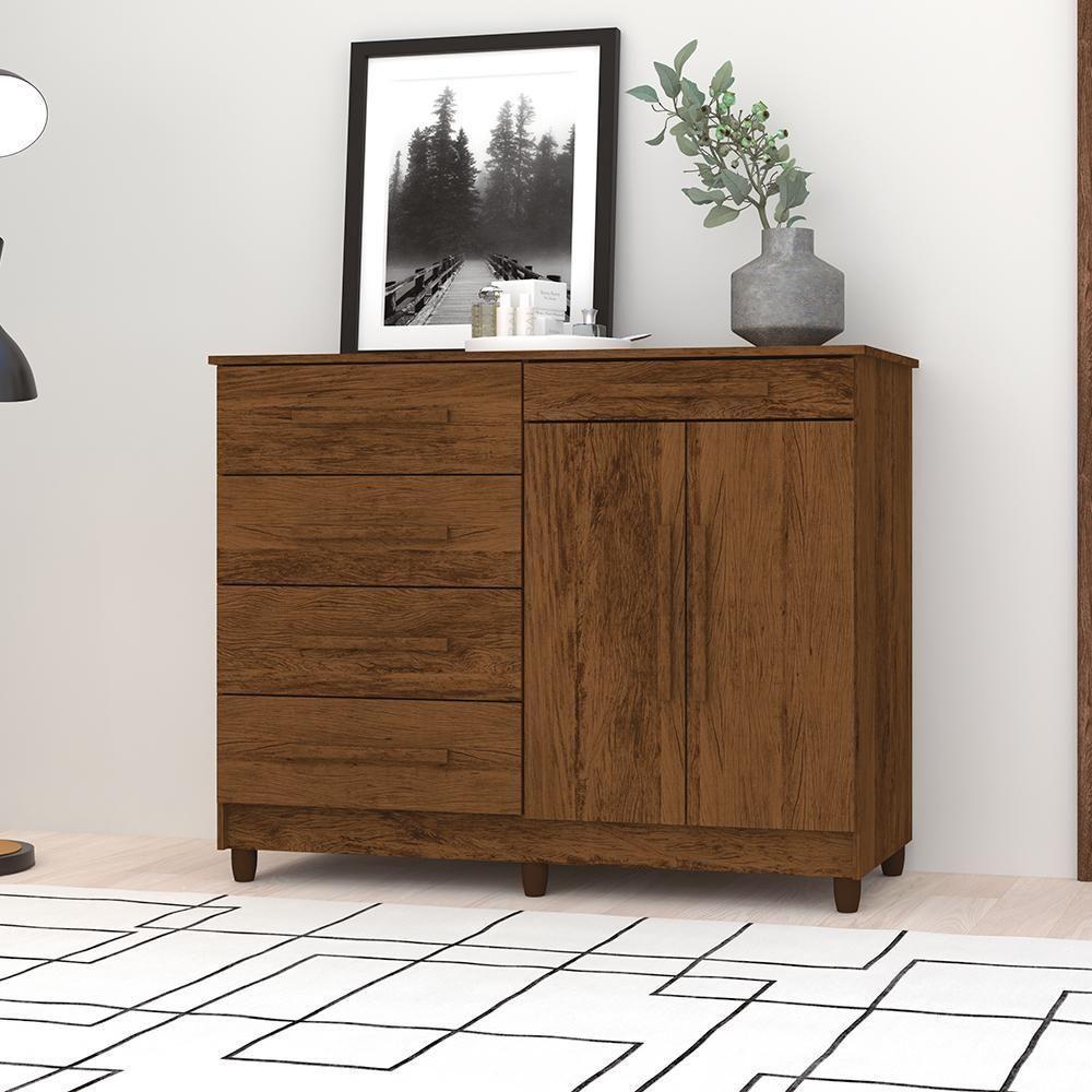 Cômoda Sapateira Orion Imbuia Rústico 5 Gavetas 2 Portas - 1