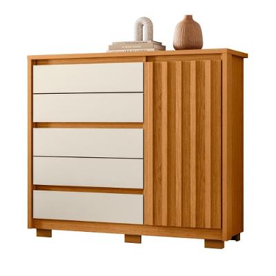Cômoda Sapateira Mallet 5 Gavetas em MDP Cinamomo Off White com Corrediças Telescópicas
