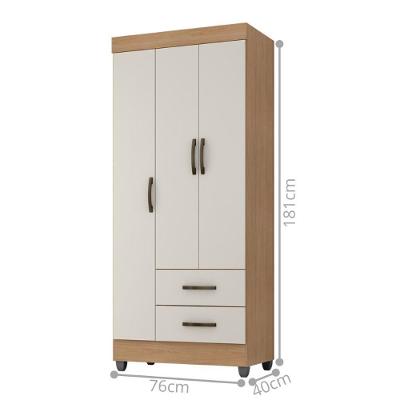 Guarda Roupa Solteiro Vidigal 3 Portas 2 Gavetas Nature-Off White MDP