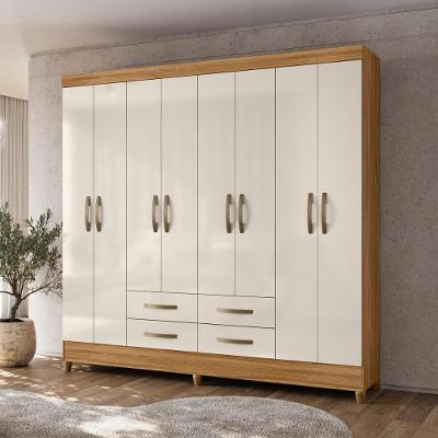 Guarda Roupa Casal Texas 8 Portas 4 Gavetas Freijó-Off White MDP Casa H