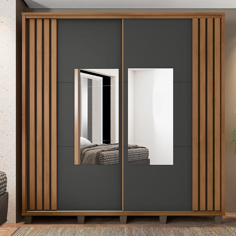 Roupeiro 2 Portas Ancona Cinamomo Grafite Com Espelho - 1
