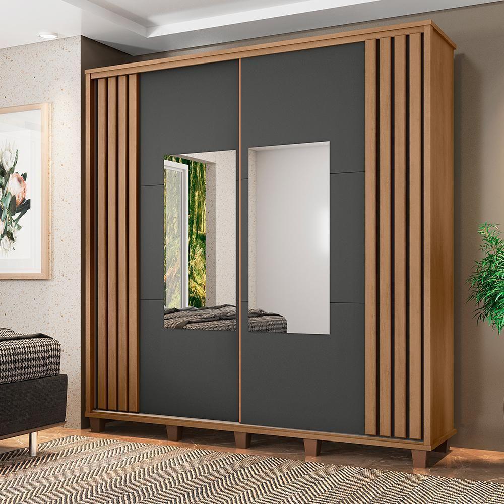 Roupeiro 2 Portas Ancona Cinamomo Grafite Com Espelho - 2