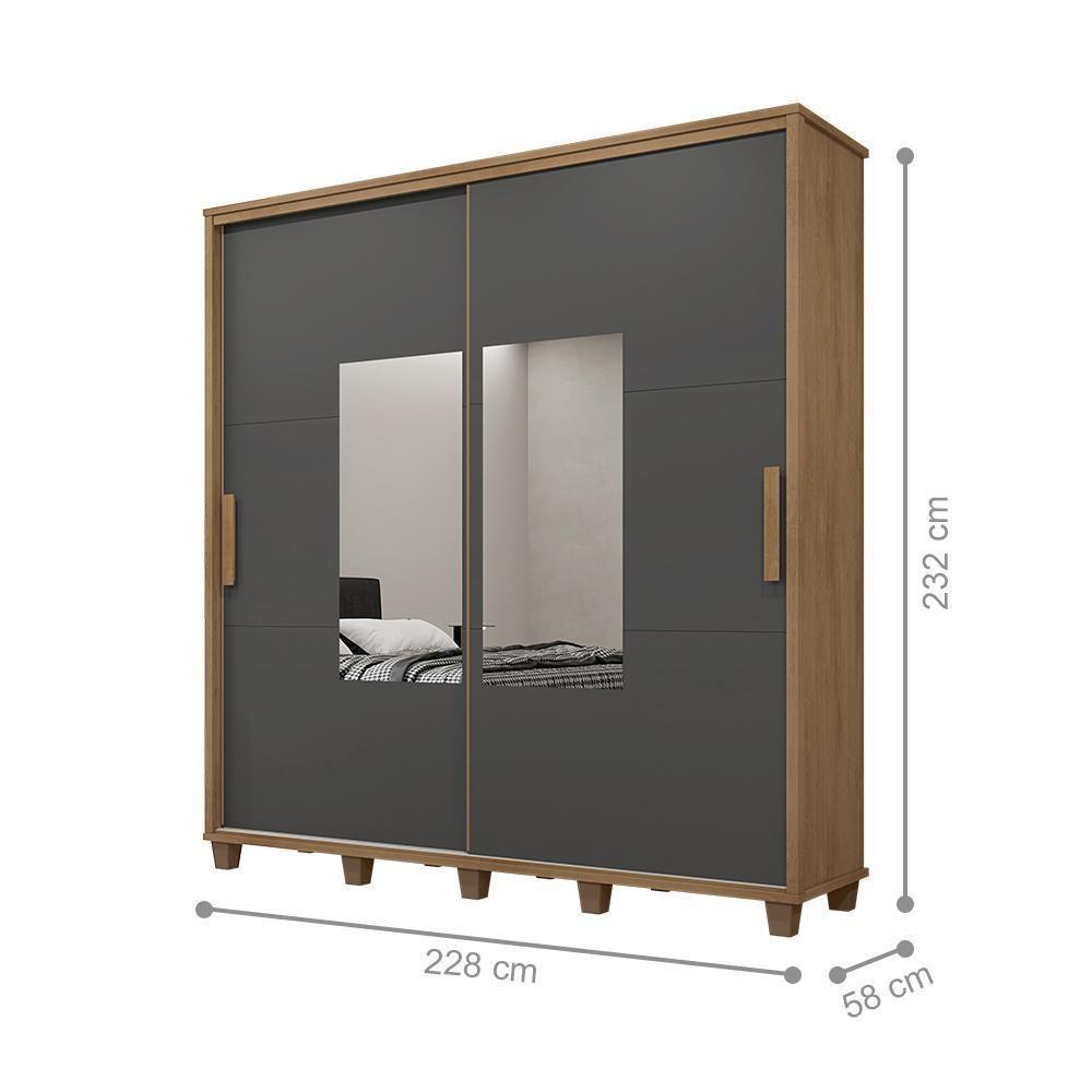 Roupeiro 2 Portas Ancona Cinamomo Grafite Com Espelho - 3