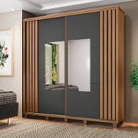 Roupeiro 2 Portas Ancona Cinamomo Grafite Com Espelho - 2