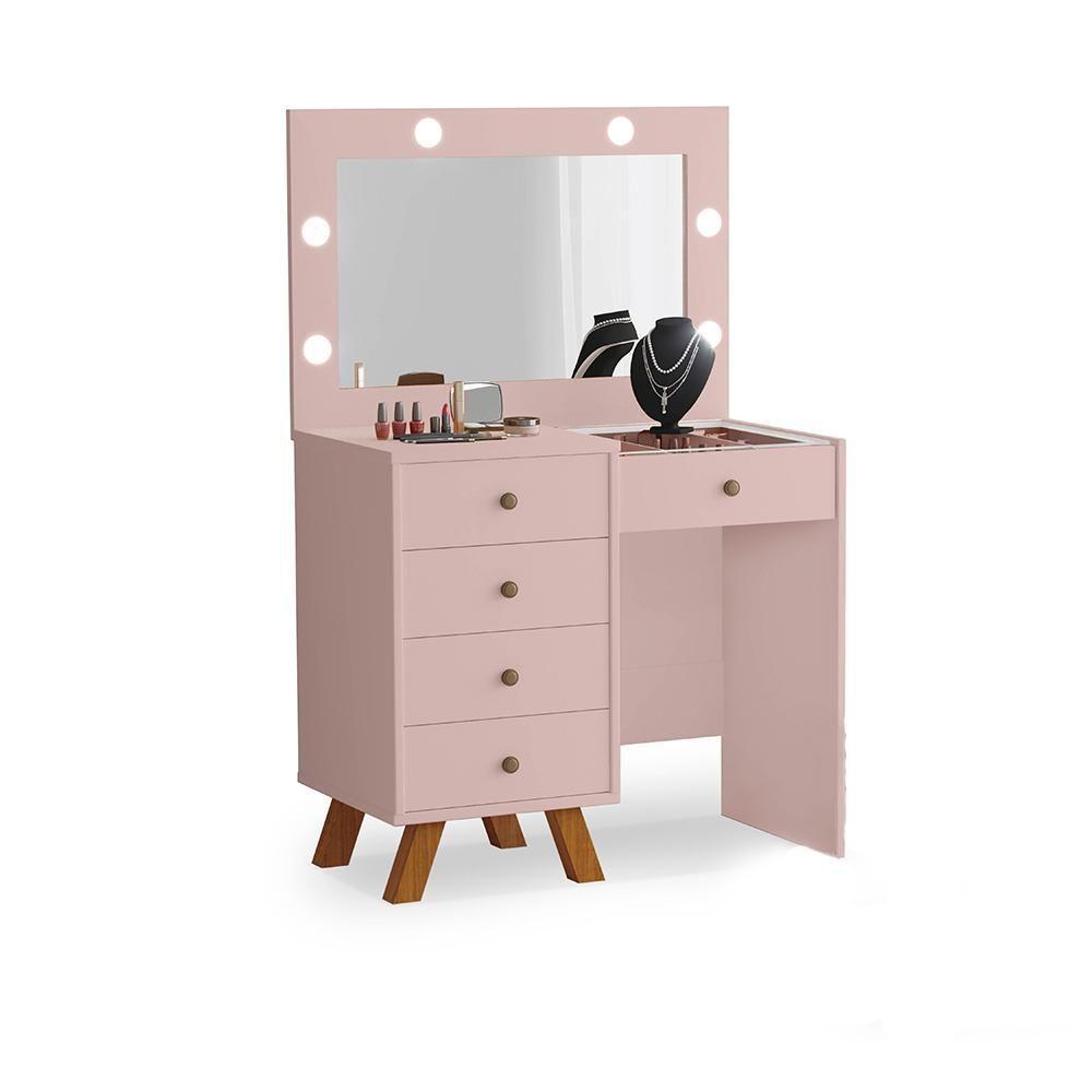 Penteadeira Com Led E Espelho Nice Rosê - 1