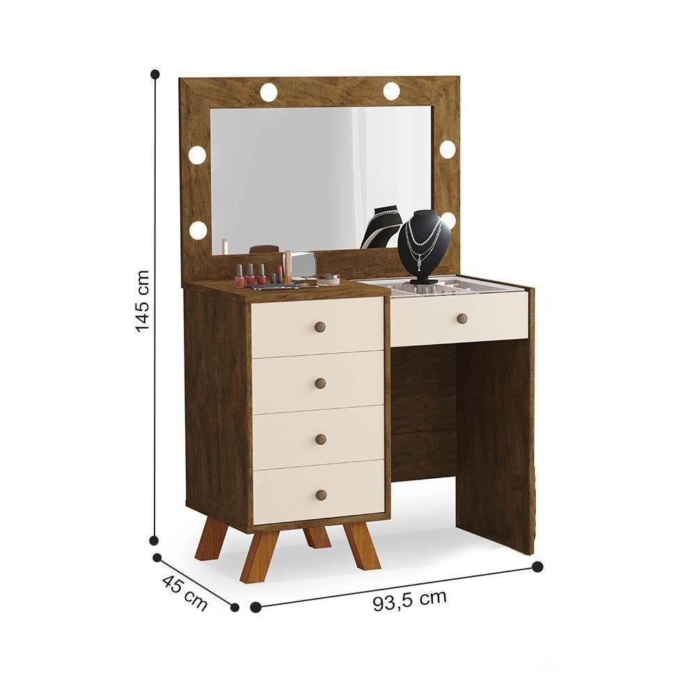 Penteadeira Com Led E Espelho Nice Malbec Off White - 2