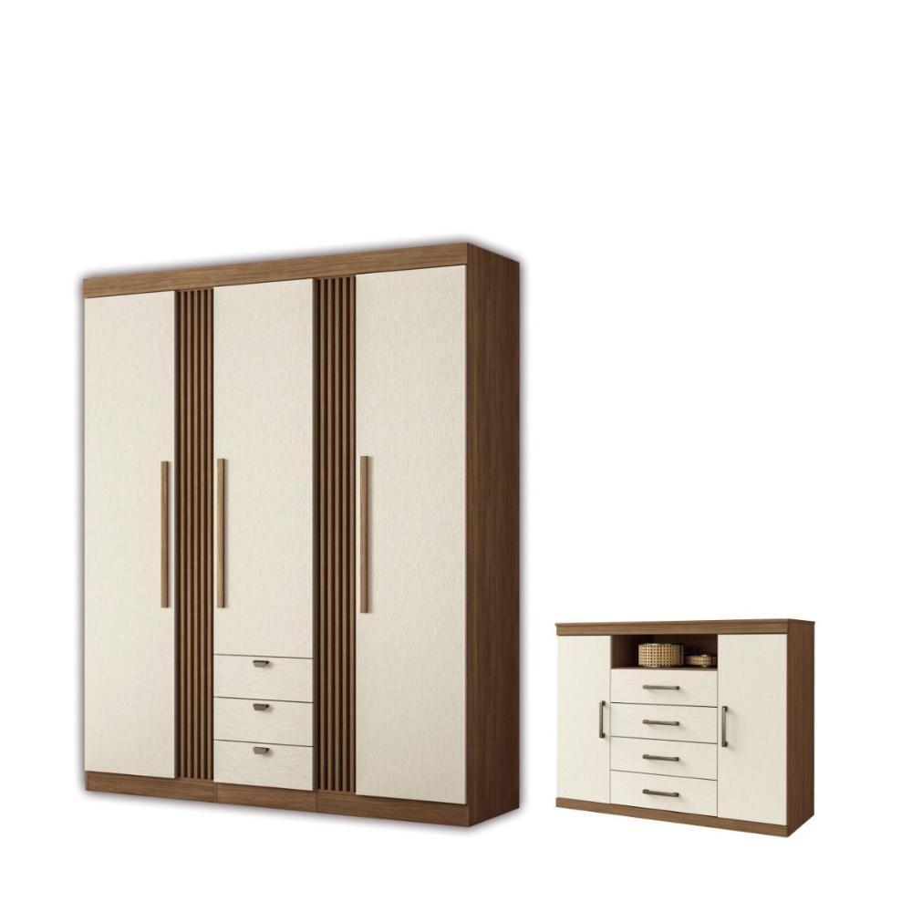 Kit Guarda Roupa E Cômoda Denver Jatoba Areia - 1