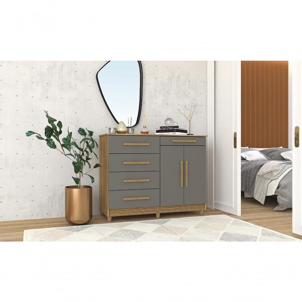 Cômoda Sapateira Orion Nature Alasca 5 Gavetas 2 Portas - 5