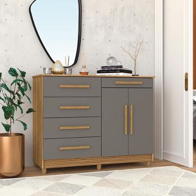 Cômoda Sapateira Orion Nature Alasca 5 Gavetas MDP com Puxador em MDF Cinza