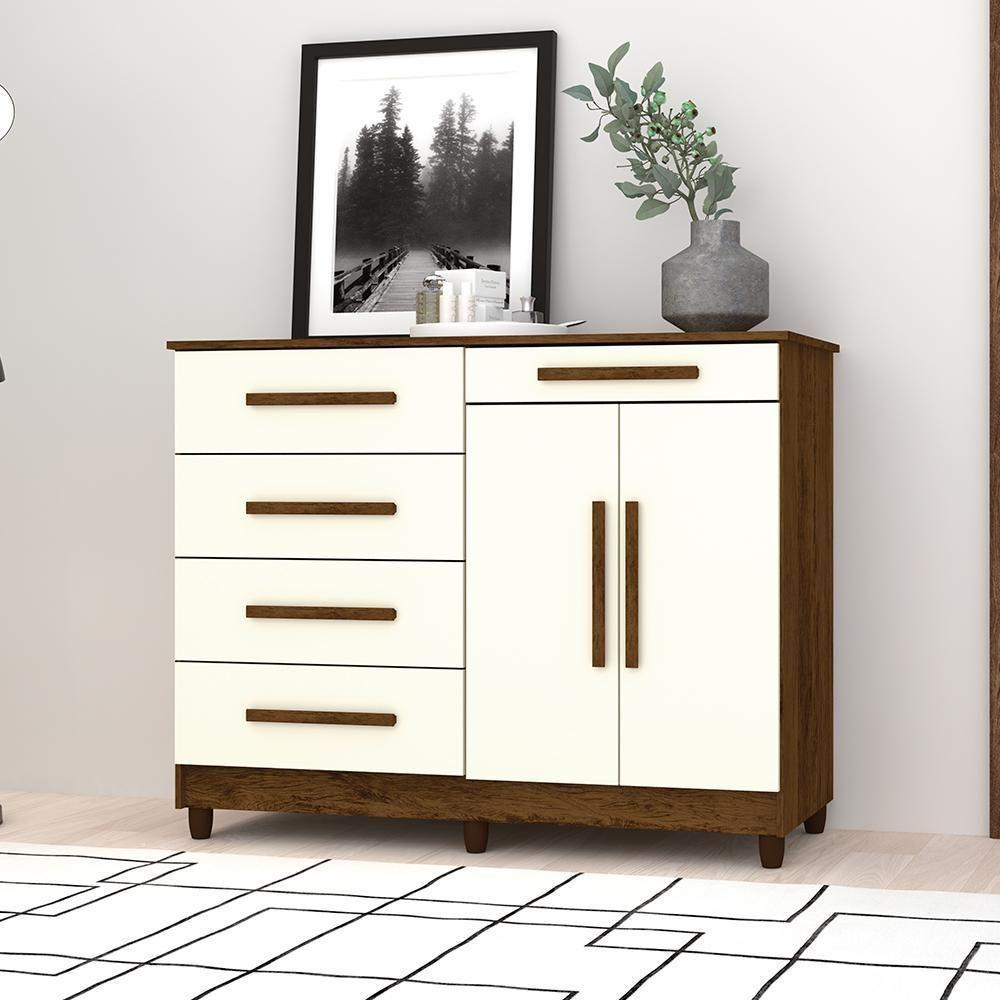 Cômoda Sapateira Orion Imbuia Champanhe 5 Gavetas 2 Portas - 1