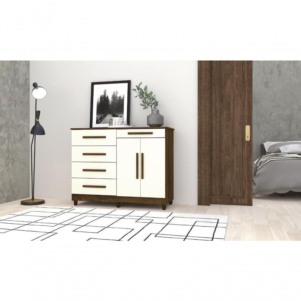 Cômoda Sapateira Orion Imbuia Champanhe 5 Gavetas 2 Portas - 2