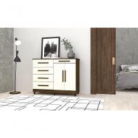 Cômoda Sapateira Orion Imbuia Champanhe 5 Gavetas 2 Portas - 2