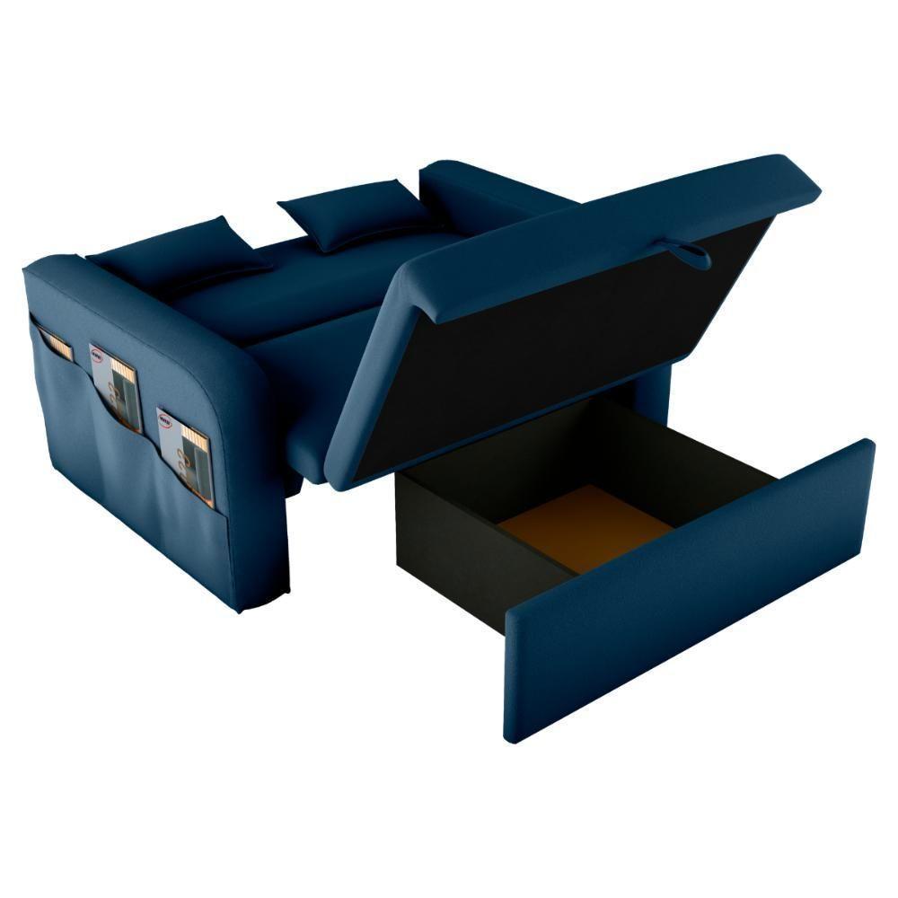 Sofá Cama Com Baú Luka Veludo Azul - 4