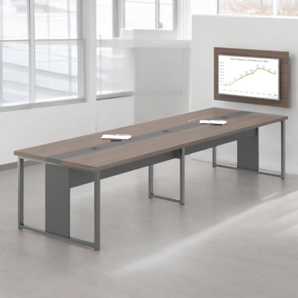 Mesa De Reunião Com Painel Para Tv Madri Freijó Preto - 1