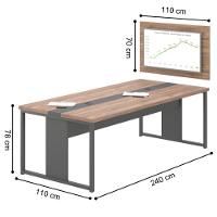Mesa Sala De Reunião Com Paniel De Tv Parma Noce Preto - 2