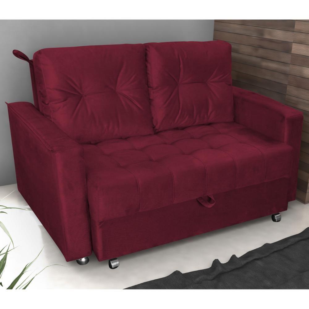 Sofá Cama 2 Lugares Yago Veludo Vinho - 1