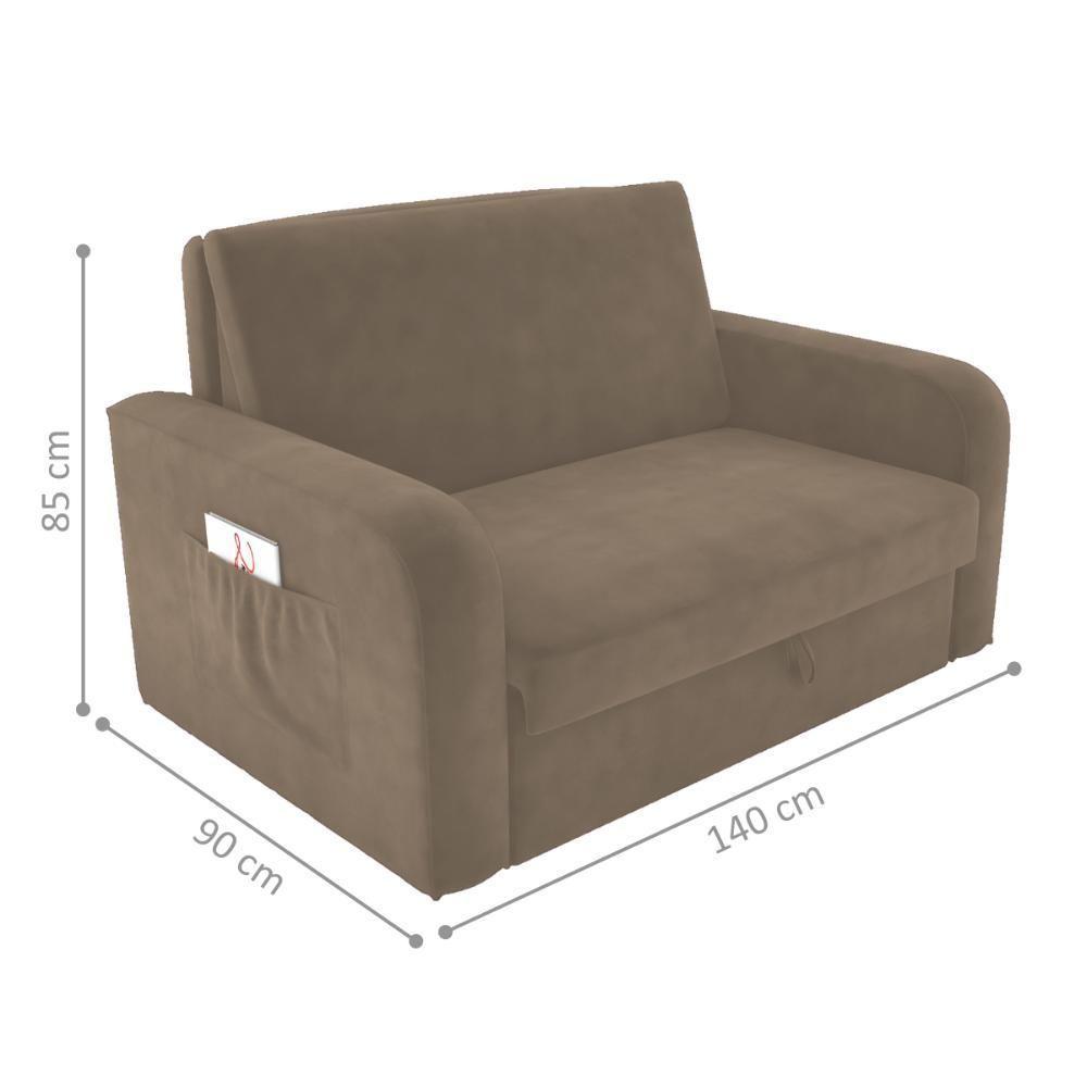 Sofá Cama Com Baú 2 Lugares Raheny Veludo Cappuccino - 2