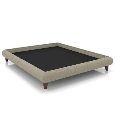 Cama Casal Base Box 138x188cm Pés Madeira Cold P02 Veludo Bege - Mpozenato