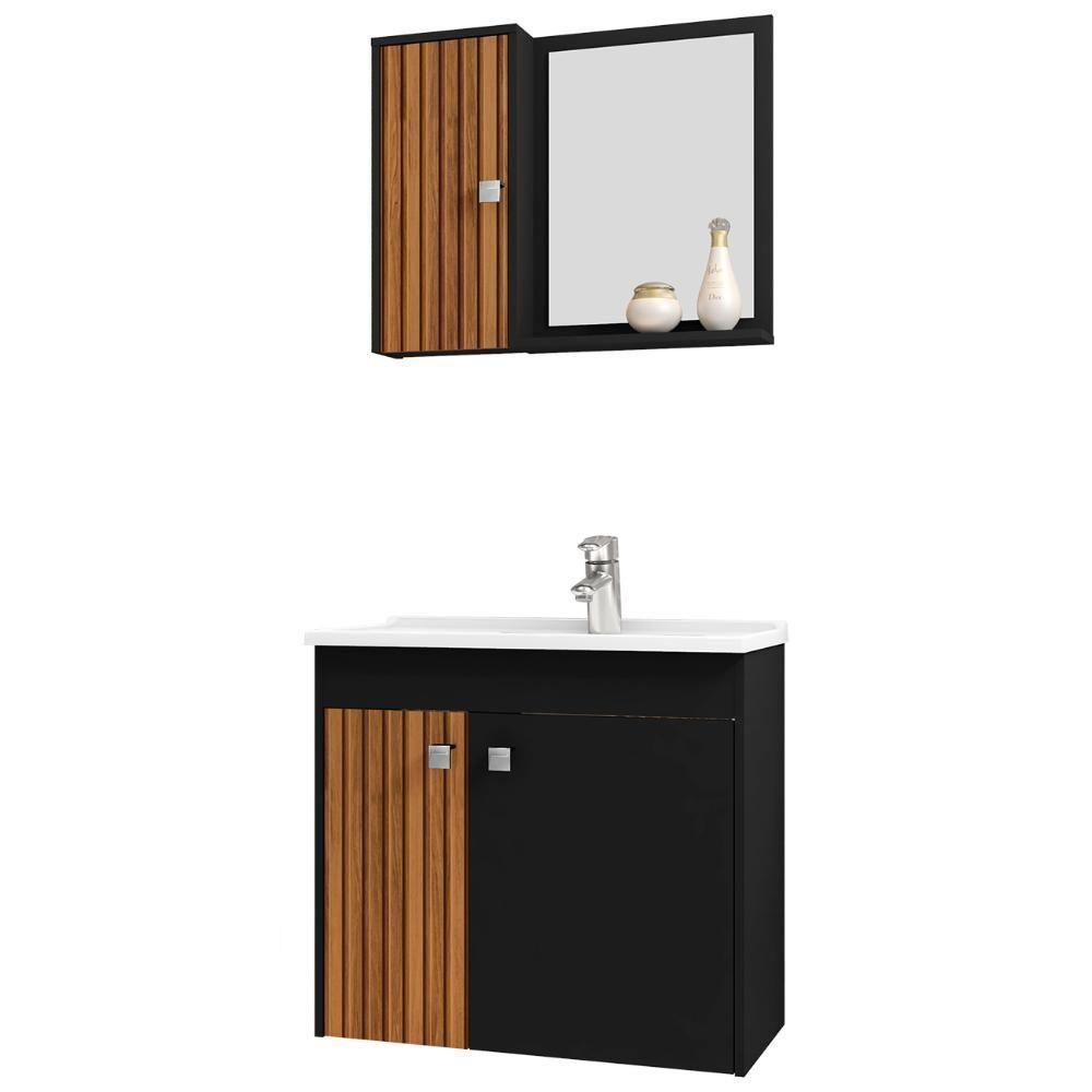 Gabinete Banheiro Com Cuba E Espelheira Munique Preto - Bechara - 1