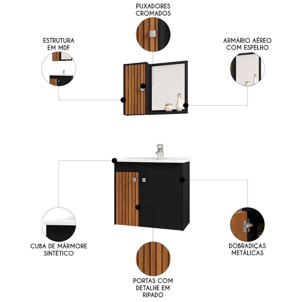 Gabinete Banheiro Com Cuba E Espelheira Munique Preto - Bechara - 3