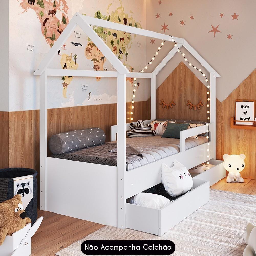 Cama Infantil Casinha Com 2 Gavetas Infix C06 Branco - Mpozenato - 2