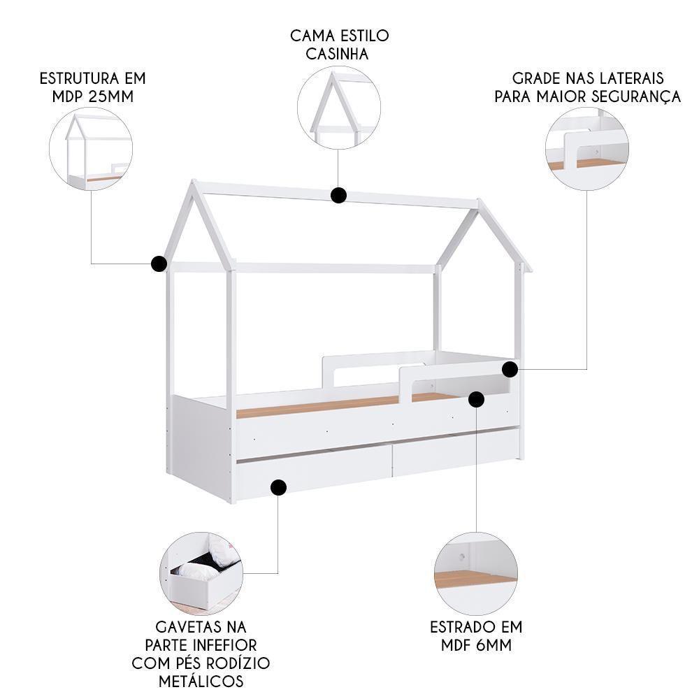 Cama Infantil Casinha Com 2 Gavetas Infix C06 Branco - Mpozenato - 3