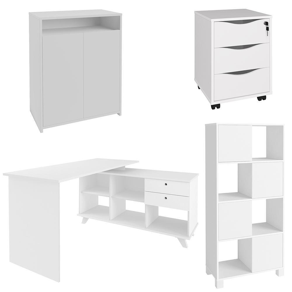 Conjunto Escritório Home Office 4 Peças Golden A06 Branco - Mpozenato - 1