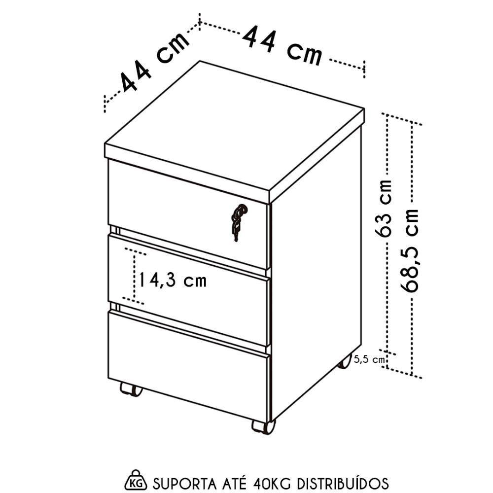Gaveteiro Para Escritório Com Rodízios Corp A06 Freijó-branco - Mpozenato - 4